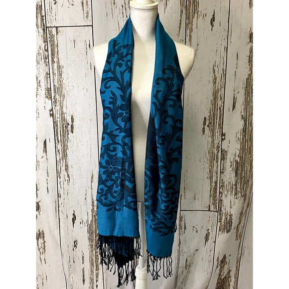 Pashmina Scarf Teal with Floral Design - Picture 1 of 4